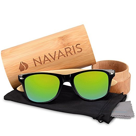 Unisex Damen und Herren Brille mit Bambus Bügeln unterschiedliche Farben Holzbrille mit Etui Navaris Holz Sonnenbrille UV400 