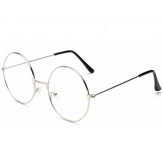 Rund Brille Retro Metall Klare Linse Brille Unisex Damen Herren 