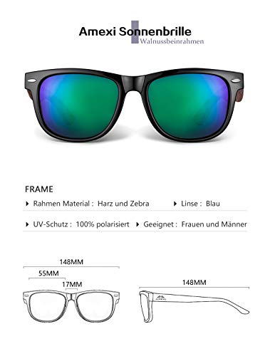 Grün Amexi Holz Sonnenbrillen Polarisierte Sonnenbrille,Herren Damen Polarisierte Sonnenbrille，UV400 Sonnenbrille